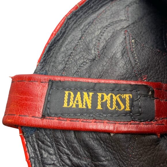 Vintage Dan Post Black Leather‎ Red Inlaid Leather Cowgirl Boots - Picture 3 of 12